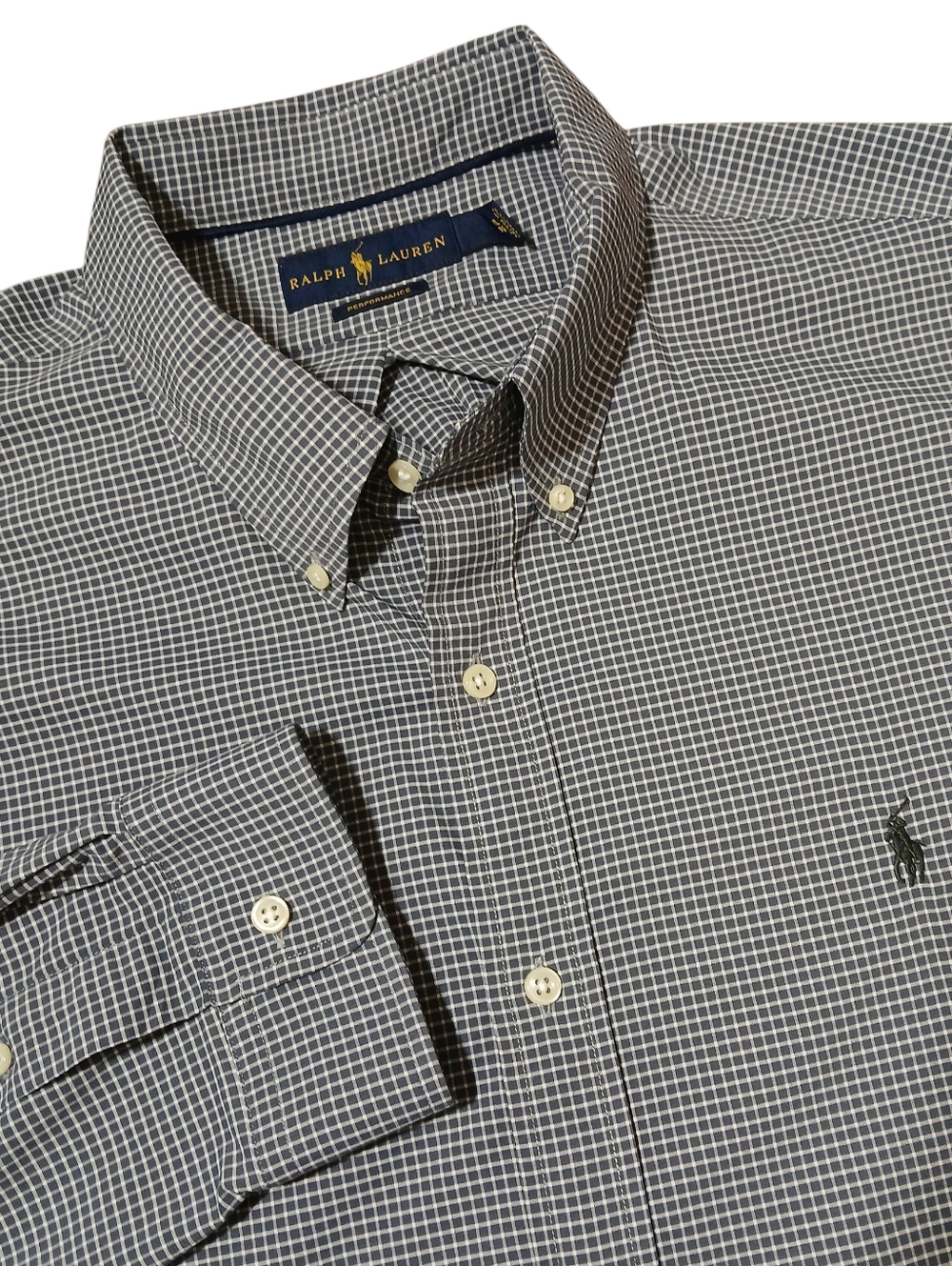 Polo Ralph Lauren Men XXL Performance Button Down Shirt Check Gray White Preppy